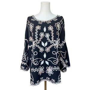 Lauren Michelle Womens Floral Embroidered‎ Tunic Top Size 2X Oversized Crochet